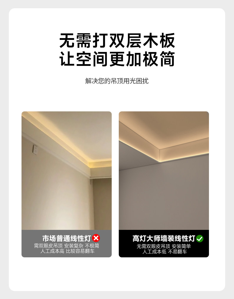 墙装led线性灯嵌入式铝槽单边向上出光反光灯槽客厅卧室天花型材