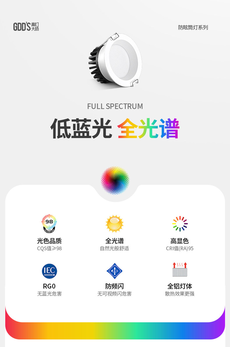 高灯大师筒灯宽边开孔90mm深杯防眩嵌入式防雾天花厨房卫生间智能
