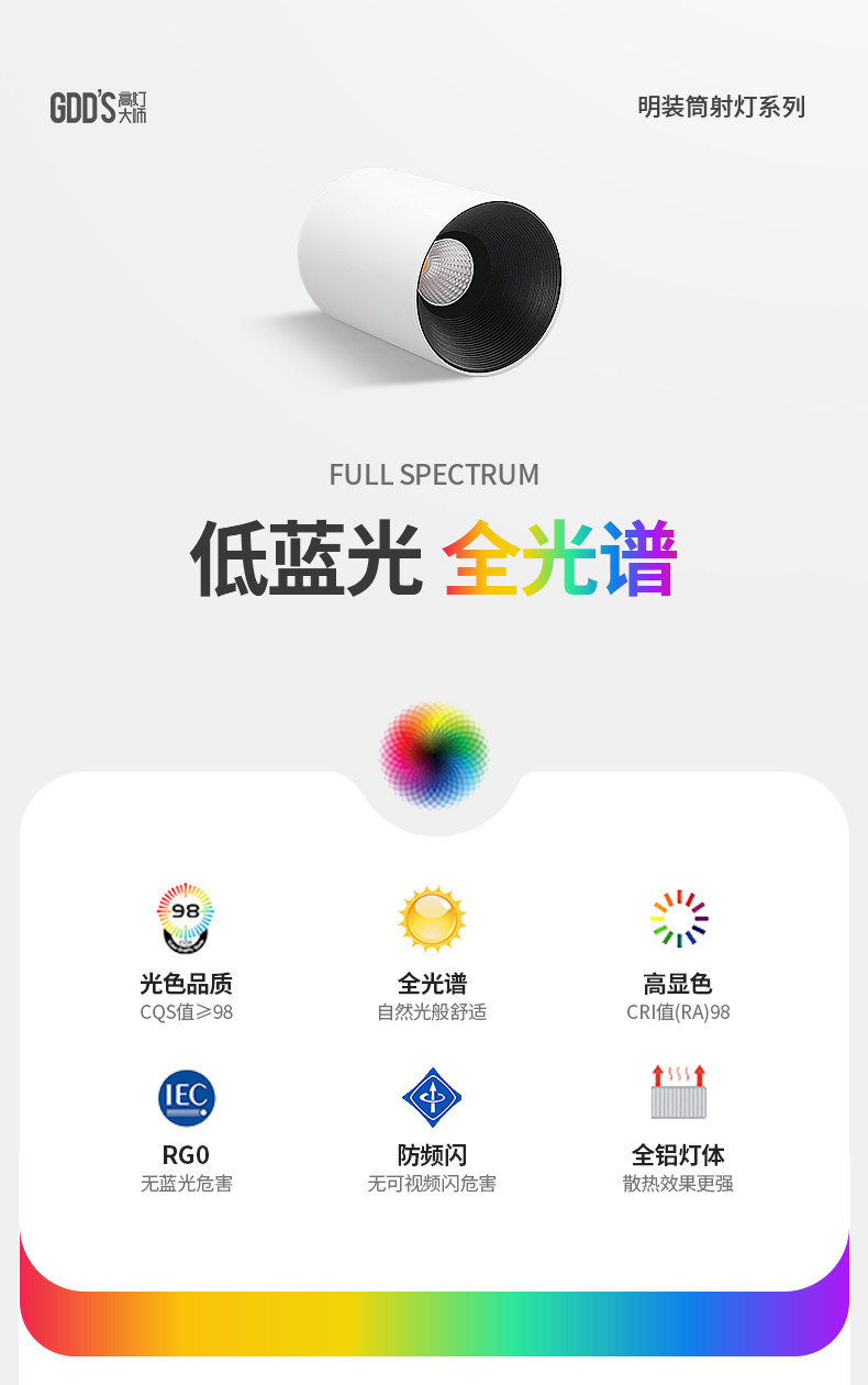 GDDS明装射灯筒灯led防眩免开孔吸顶灯圆形极简无主灯客厅卧室