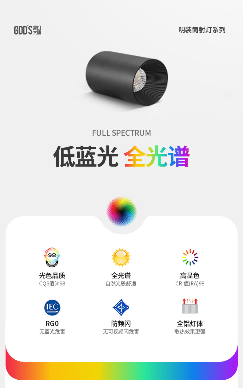 黑色明装防眩射灯筒灯天花led圆桶免开孔吸顶客厅卧室玄关cob智能
