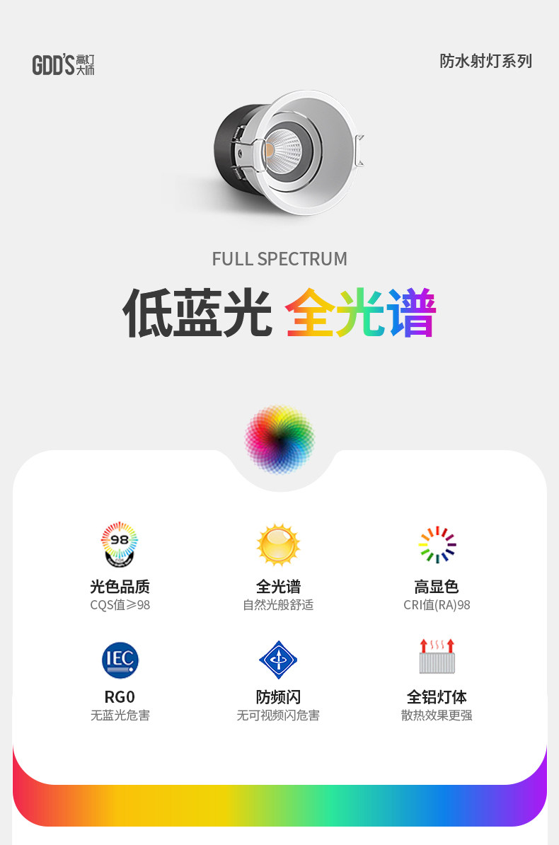 防水防眩窄边框射灯led家用天花灯cob高显色嵌入式客厨浴室卫生间