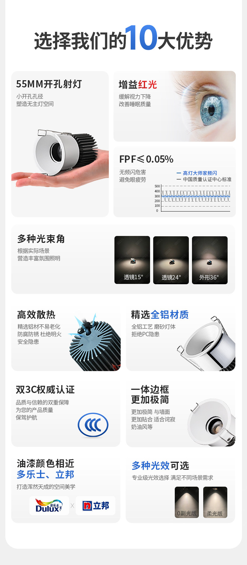 开孔55嵌入式防眩窄边框射灯护眼奶油风cob全光谱小山丘客厅极简