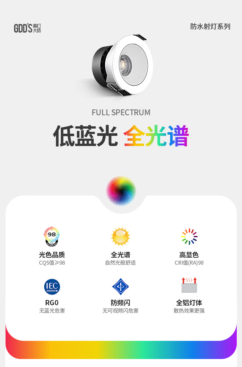 防水射灯浴室卫生间防水筒灯防雾铝扣板嵌入式天花led厨房智能
