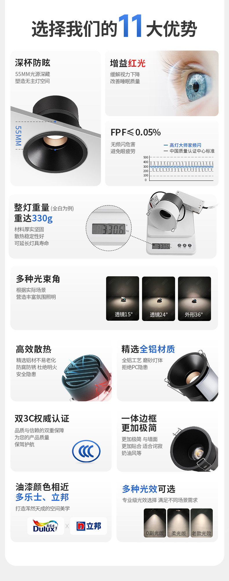 黑色防眩窄边框防眩光射灯高显色防炫晕天花灯led极简灰cob嵌入式