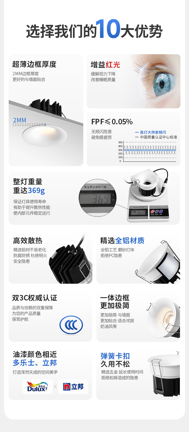 无边框筒灯嵌入式75mm孔灯家用防眩超薄射灯全光谱客厅智能无主灯