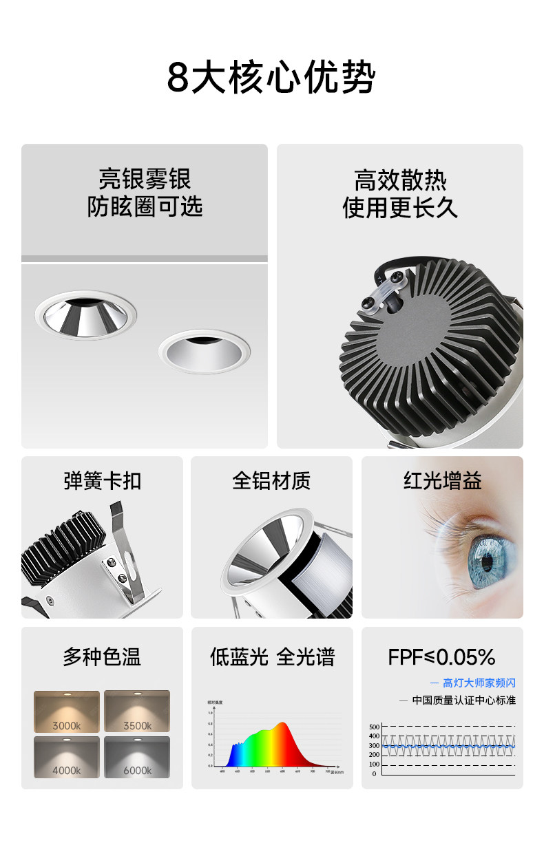 中古包豪斯嵌入式亮银杯射灯深杯防眩led可摆头客厅铝智能无主灯