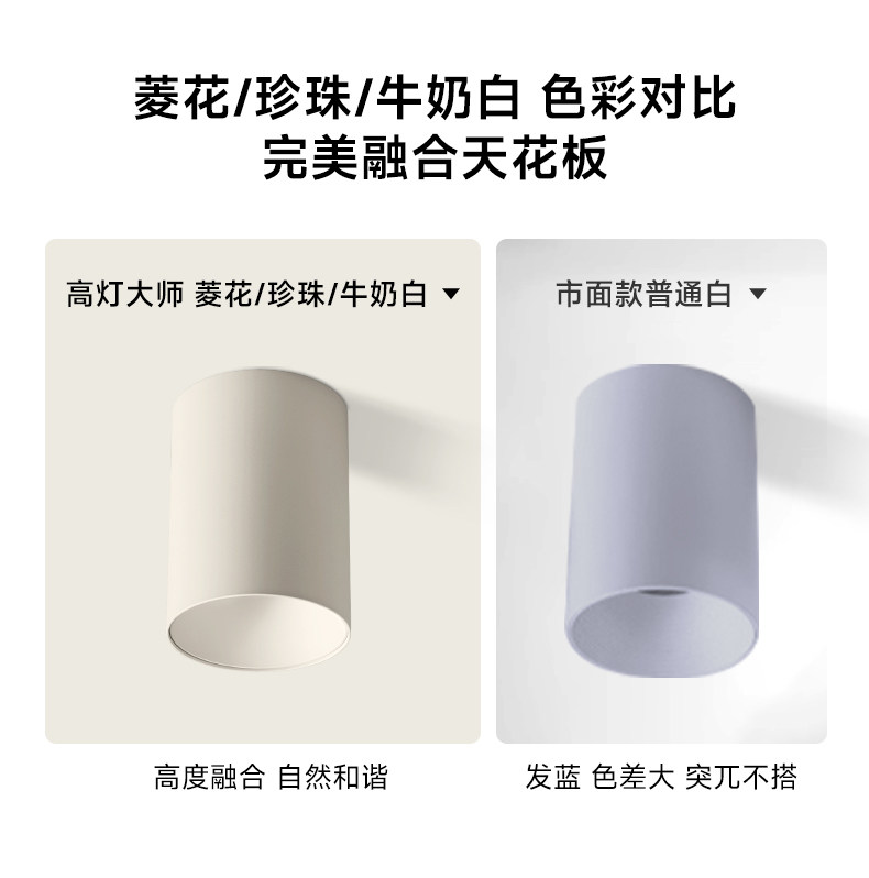 可可蛋奶明装筒灯射灯免开孔吸顶灯乳胶漆同色奶油中古客厅无主灯