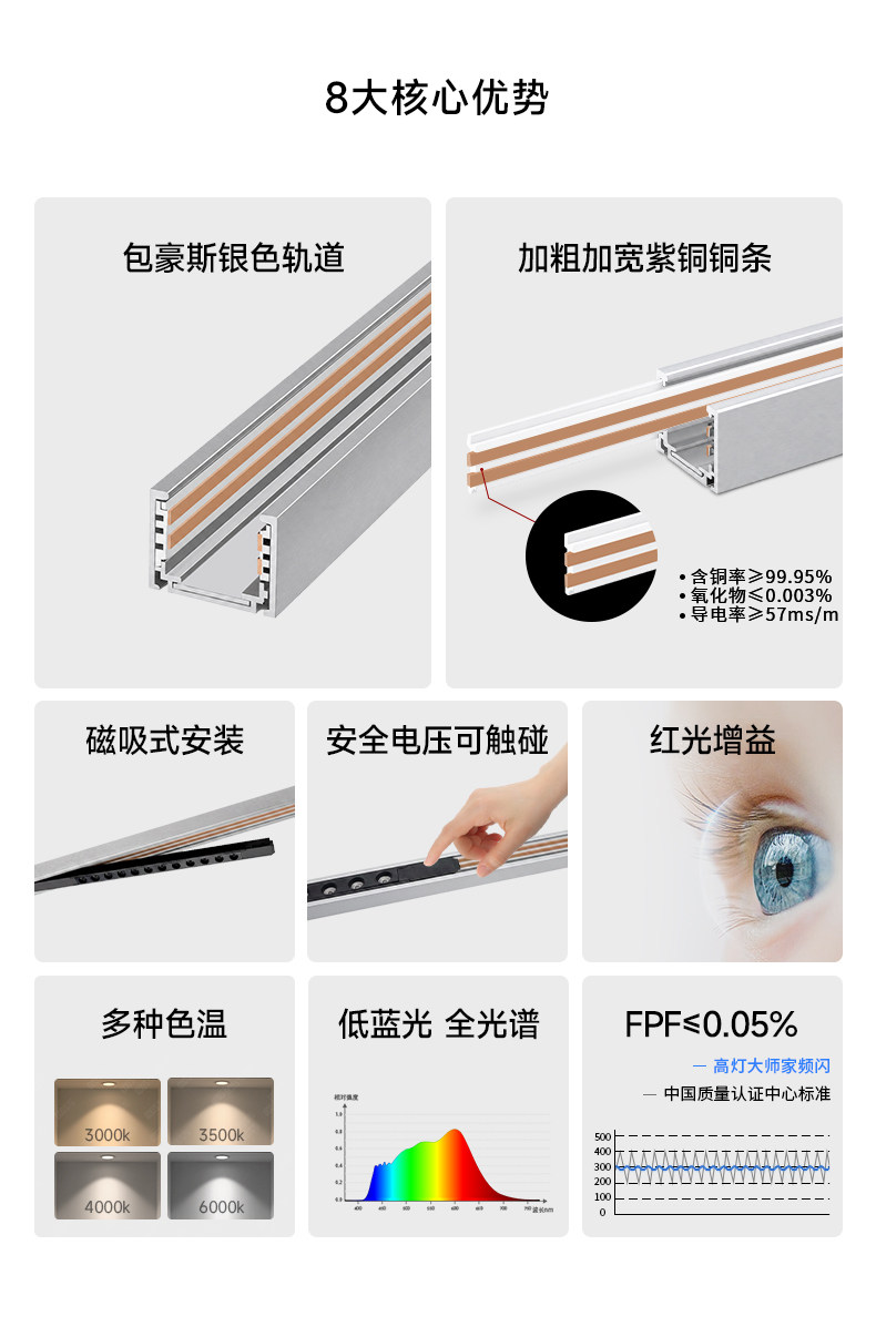 包豪斯明装磁吸轨道灯不锈钢银色客厅照明泛光灯免吊顶长条无主灯
