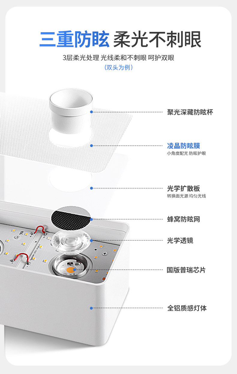 四头明装斗胆灯筒射一体超薄客厅主灯智能高亮防眩卧室吸顶盒子灯