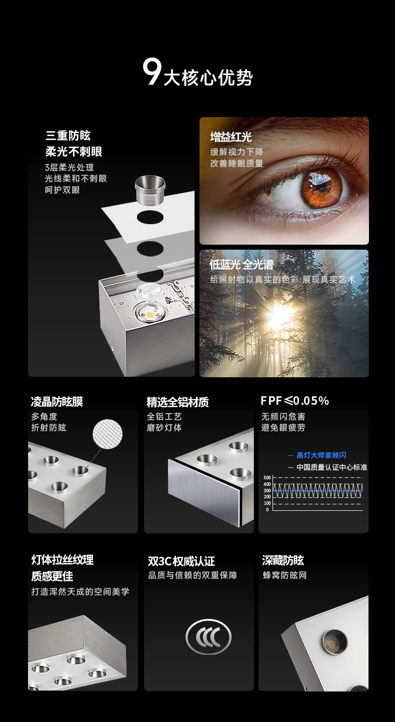 明装斗胆灯包豪斯吸顶灯六头不锈钢色筒射一体客厅主灯全光谱防眩