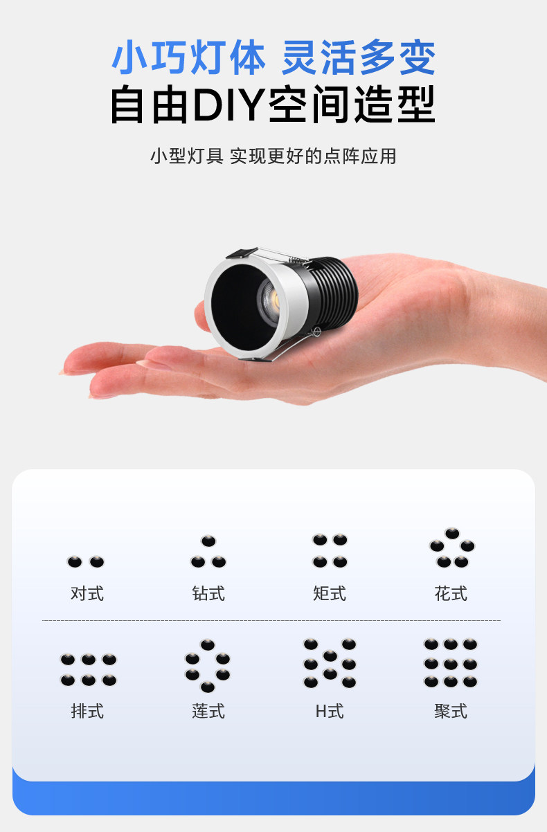 GDDS迷你小射灯50开孔35mm嵌入式led家用客厅高显满天星天花牛眼