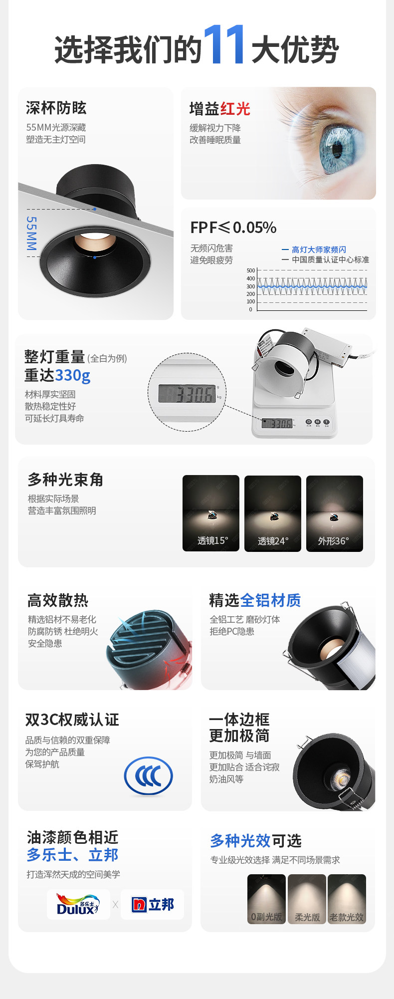 黑色防眩窄边框防眩光射灯高显色防炫晕天花灯led极简灰cob嵌入式