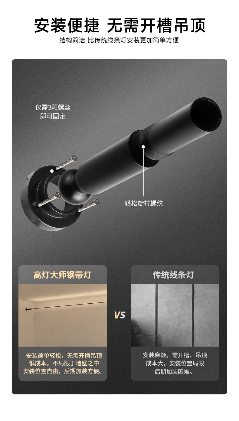 天际线灯极简钢带无主灯线条灯带线性灯钢条丝灯led现代创意客厅