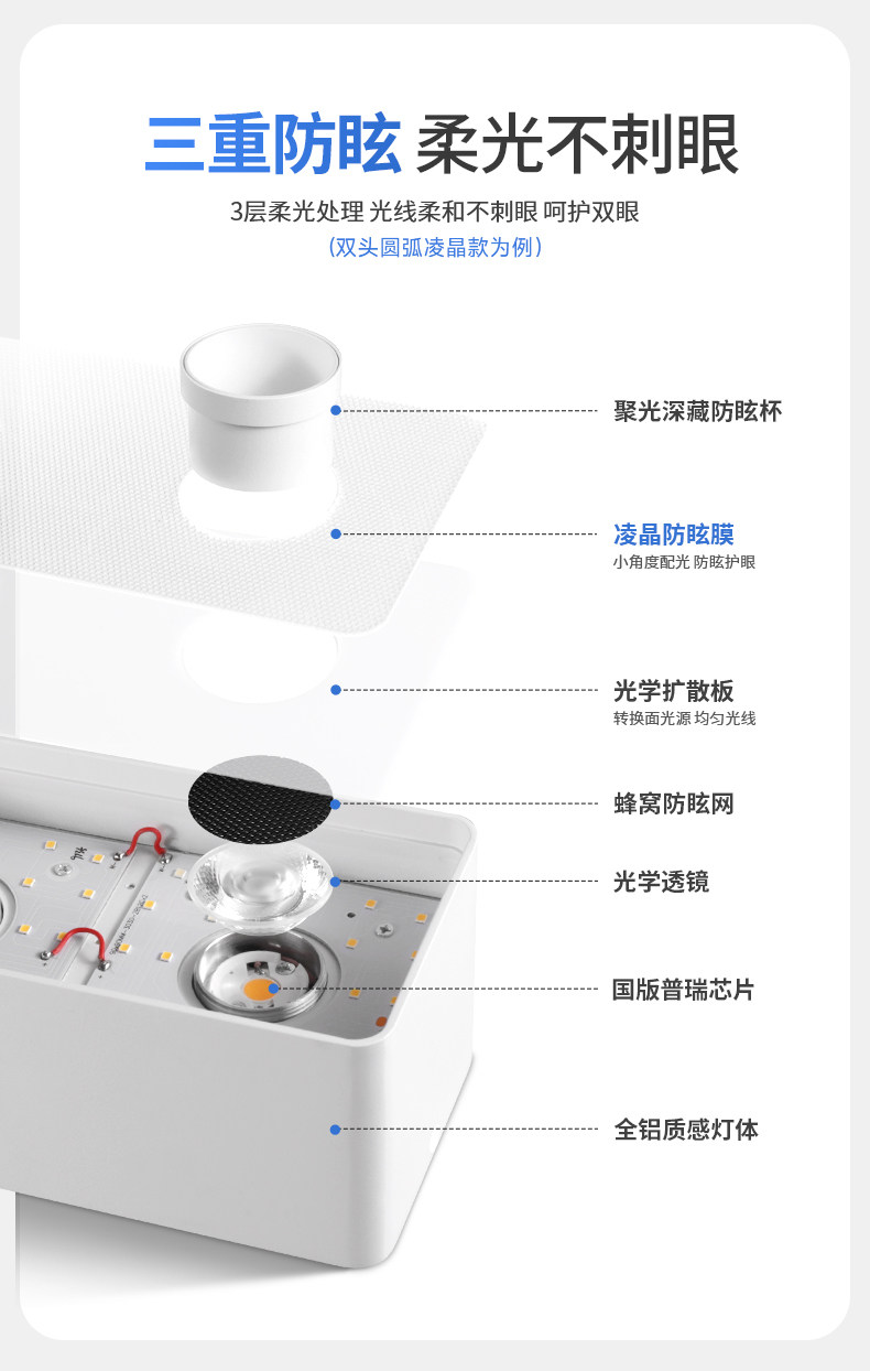 双头明装斗胆灯筒射一体卧室吸顶灯射灯筒灯客厅主灯免打孔高亮