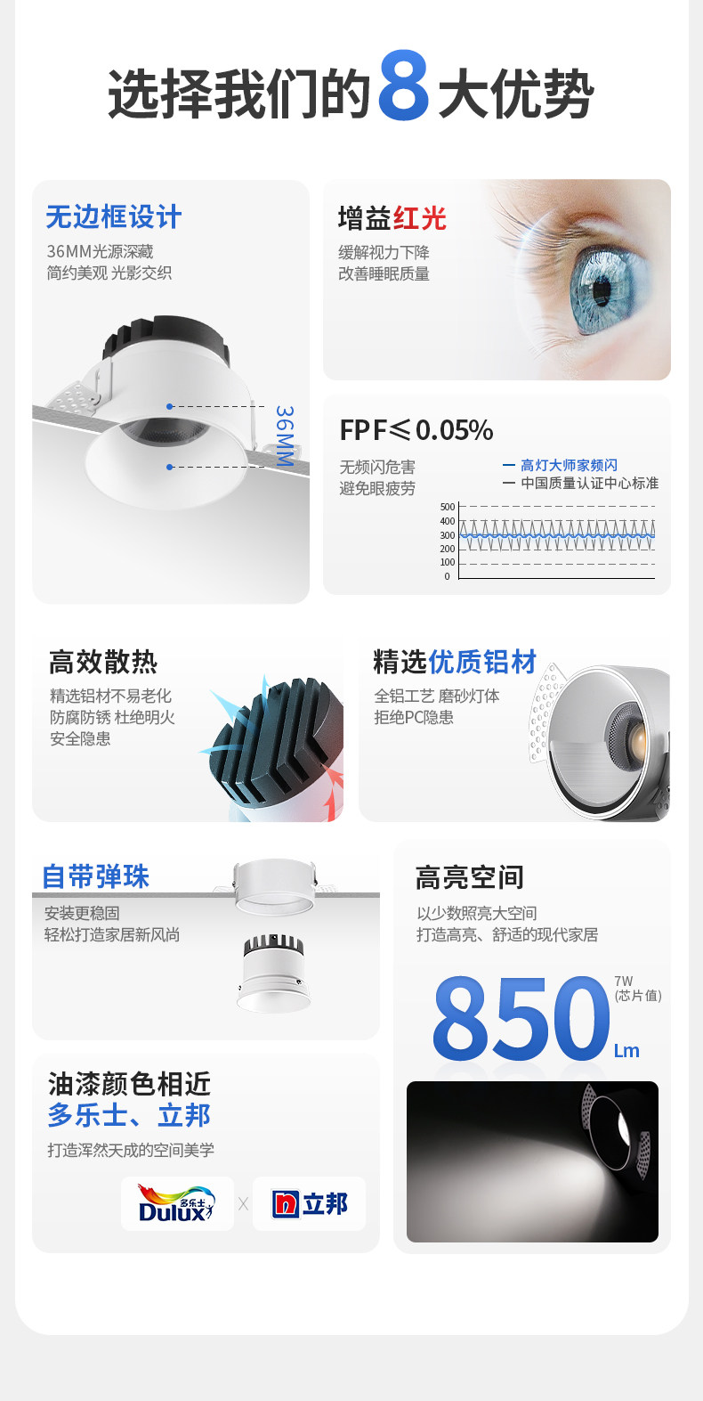预埋筒灯无边框嵌入式隐形全光谱吊顶客厅智能防眩护眼家用无主灯