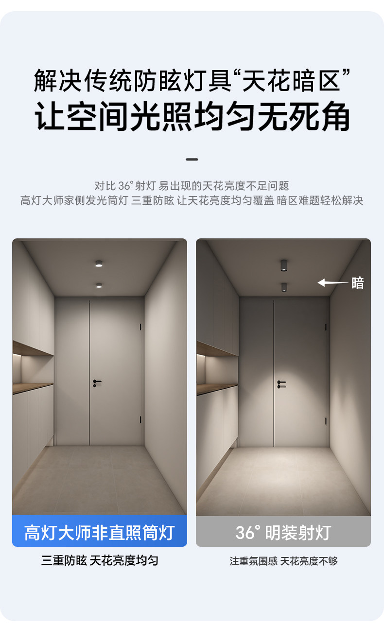 明装侧发光筒灯侧面led灯带防眩护眼天花灯家用客厅智能无主灯