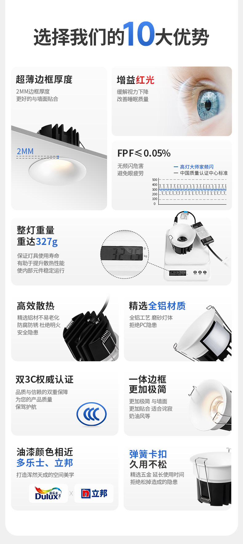 无边框筒灯嵌入式75mm孔灯家用防眩超薄射灯全光谱客厅智能无主灯