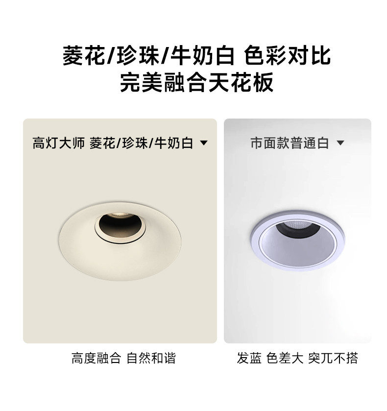 可可蛋奶无边框射灯嵌入式中古奶油风弧面乳胶漆同色仿石膏防眩