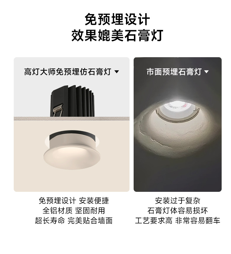 可可蛋奶筒灯开孔55mm射灯无边框奶油风仿石膏乳胶漆同色嵌入弧面