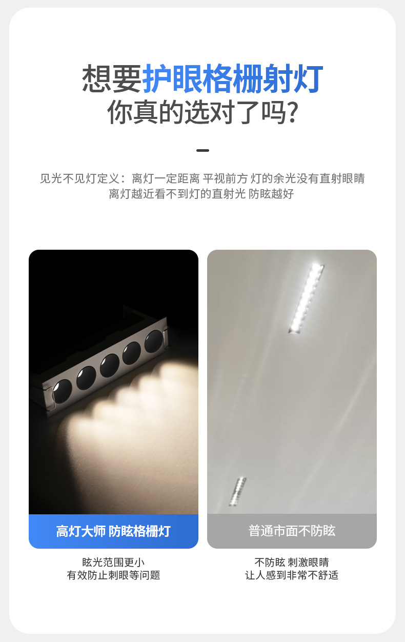 嵌入式格栅灯天花射灯LED防眩线条灯护眼家用客厅过道照明无主灯