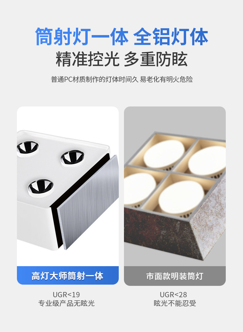 四头明装斗胆灯筒射一体超薄客厅主灯智能高亮防眩卧室吸顶盒子灯