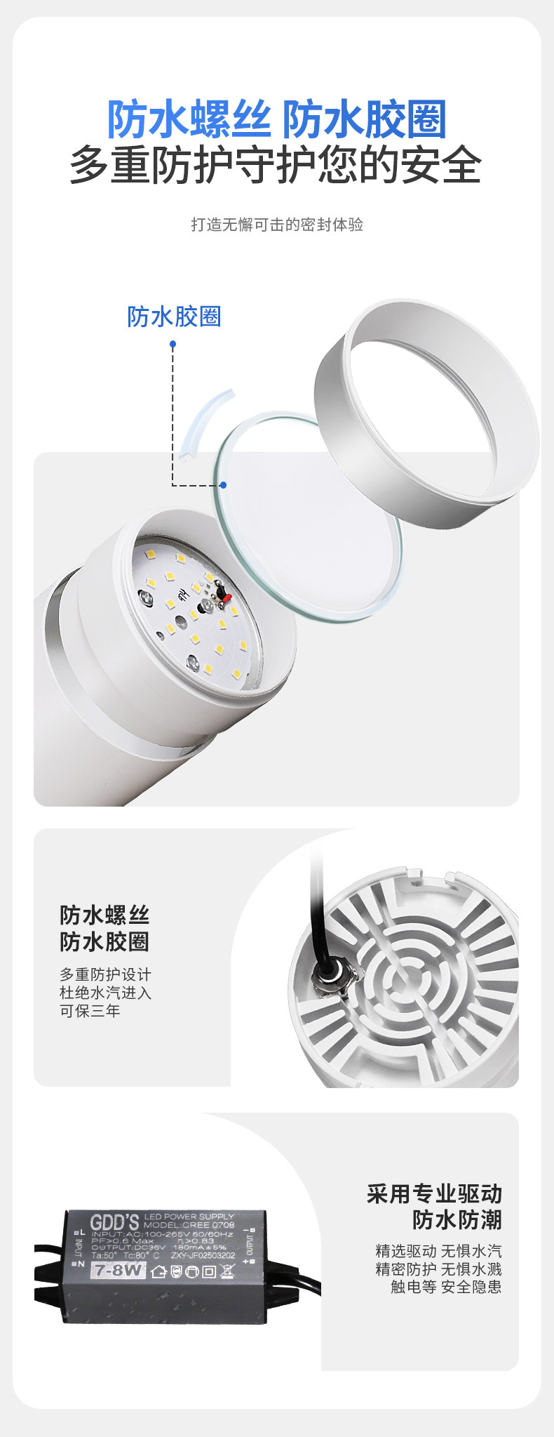 防水明装筒灯浴室阳台厨房卫生间防潮防雾吸顶灯防眩led无主灯