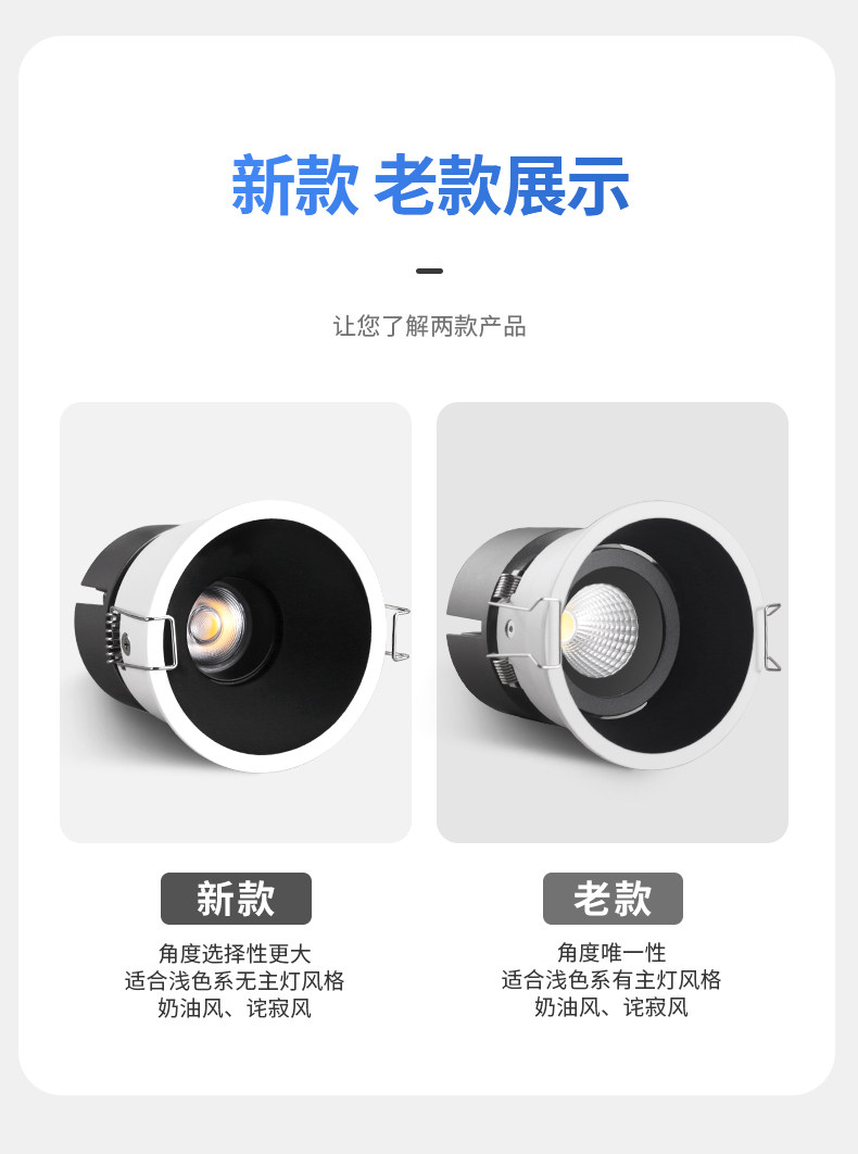 嵌入式射灯led无主灯深防眩目家用吊顶高显色射灯天花黑白色洗墙