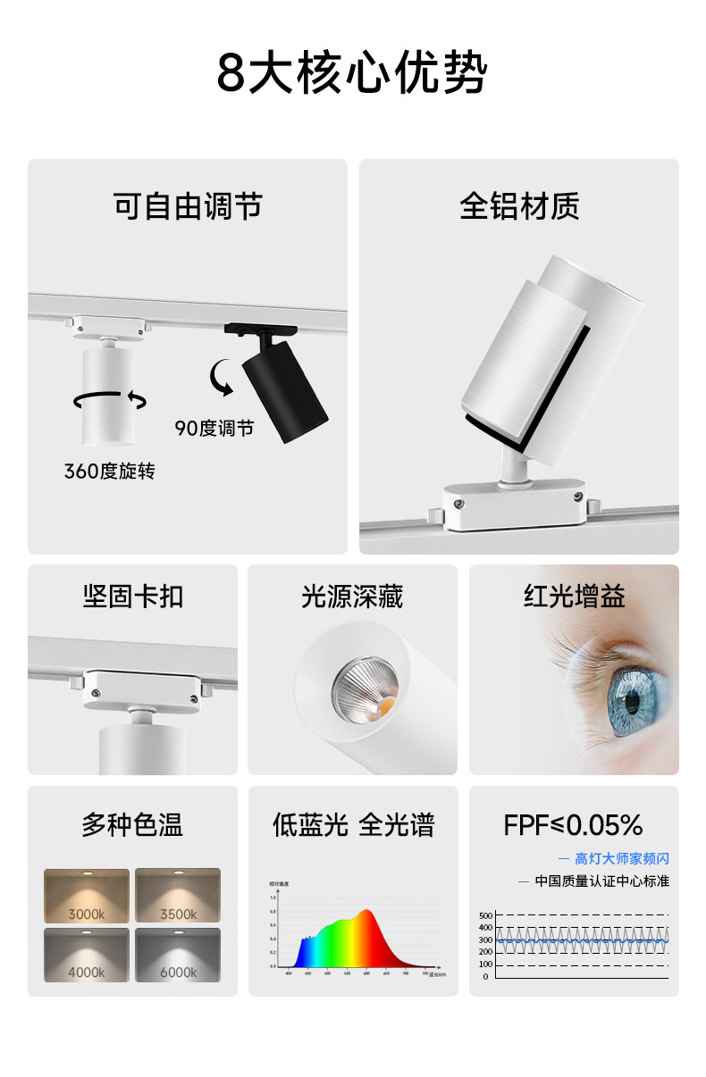 明装轨道射灯led高显色可调客餐厅洗墙防眩照明导轨免吊顶无主灯