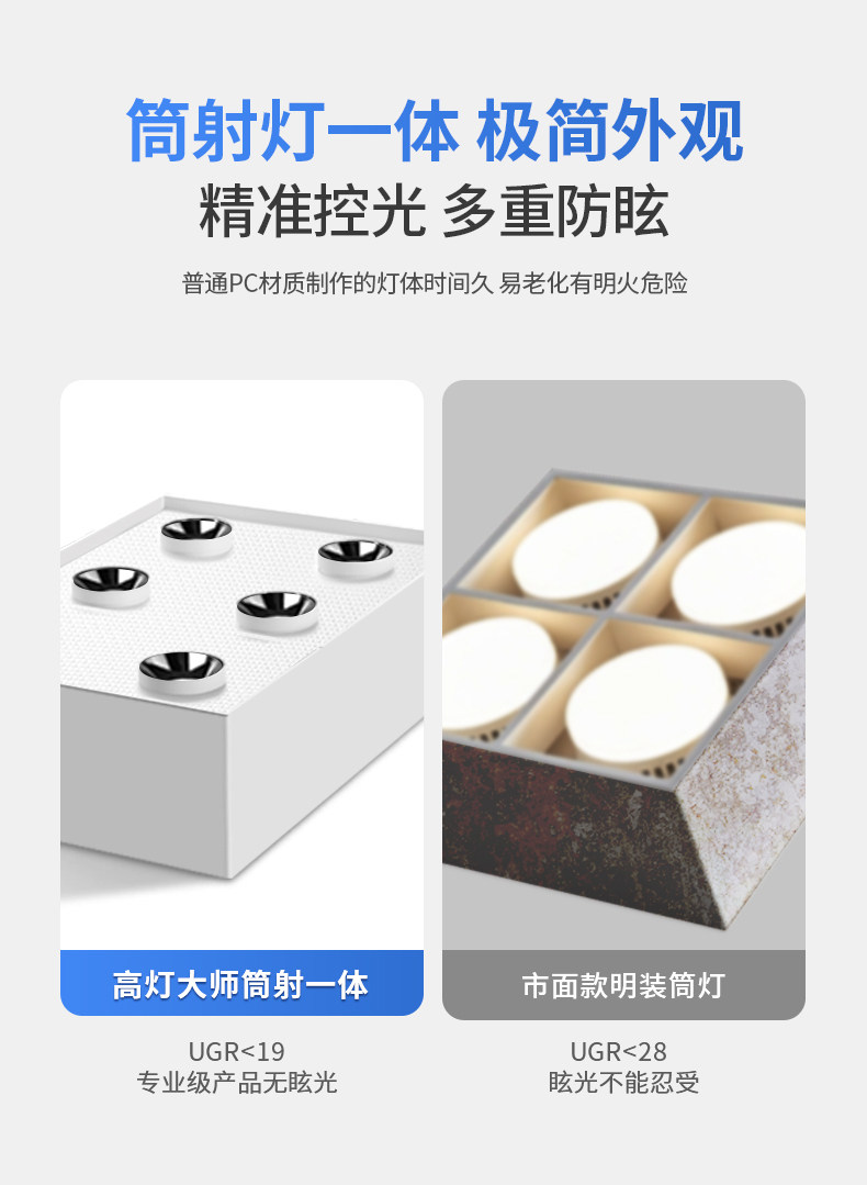 六头斗胆灯超薄明装射灯智能客厅主灯筒射灯一体防眩吸顶盒子灯