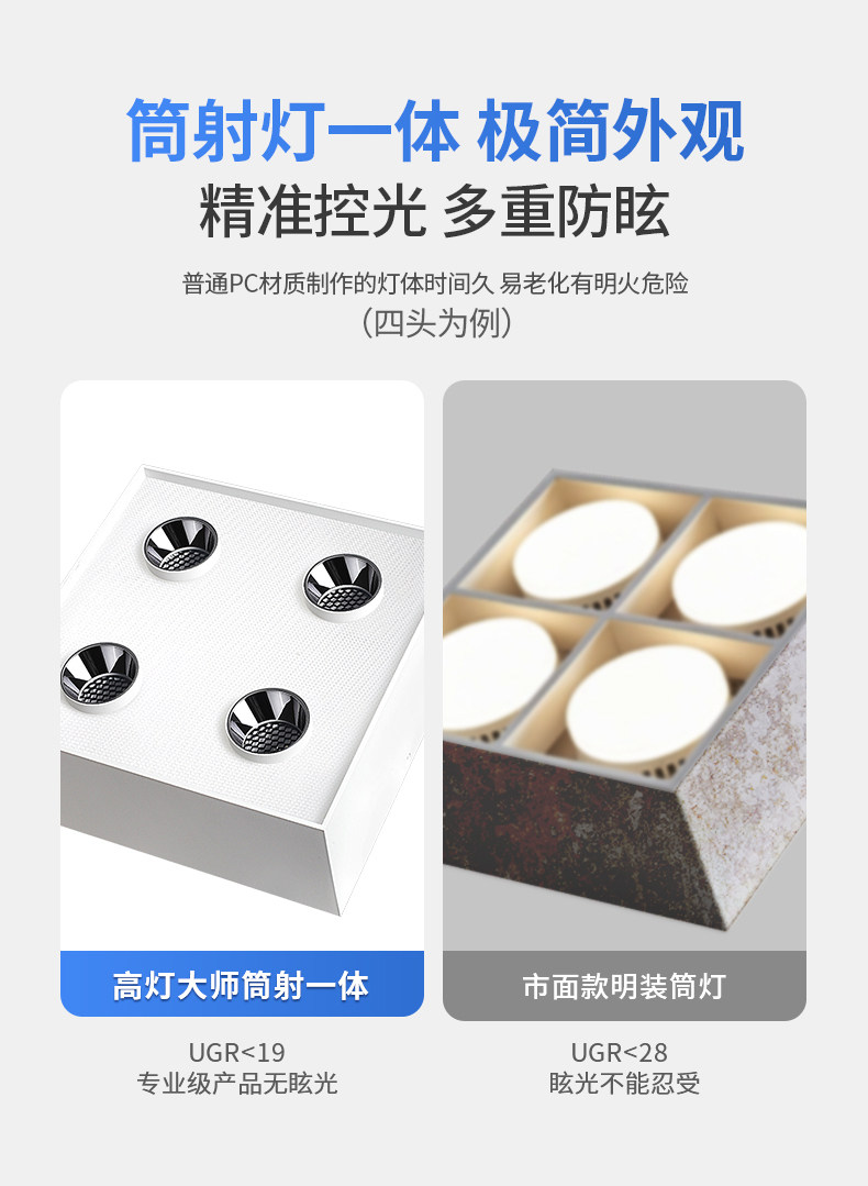 双头明装斗胆灯筒射一体卧室吸顶灯射灯筒灯客厅主灯免打孔高亮