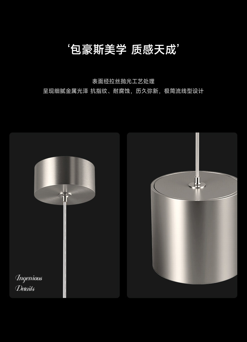 包豪斯床头吊灯卧室不锈钢射灯中古风极简银色开孔吸顶式吊线灯