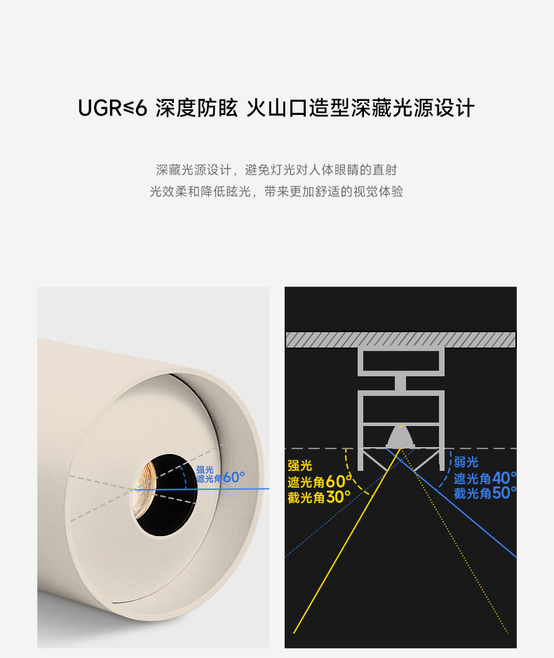 可可蛋奶明装射灯吸顶可摆头免开孔中古奶油风客厅无主灯天花防眩