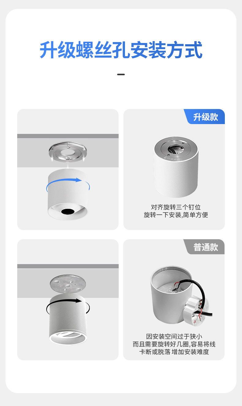 超薄明装射灯小山丘防眩led圆形见光不见灯免打孔吸顶灯家用极简