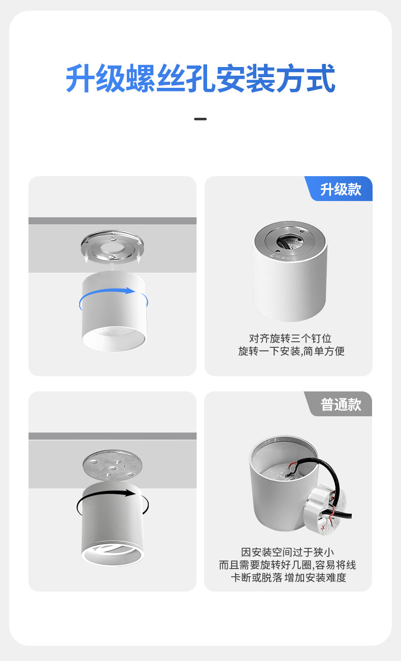 迷你明装筒灯黑色LED无主灯深防眩免打孔吸顶灯客厅卧室家用护眼