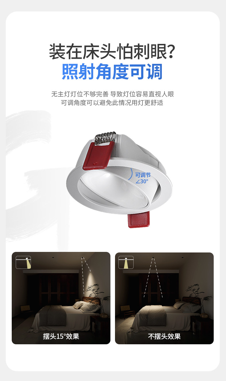 超薄射灯led嵌入式暗装防眩天花灯款牛眼灯可调角度无主灯全光谱