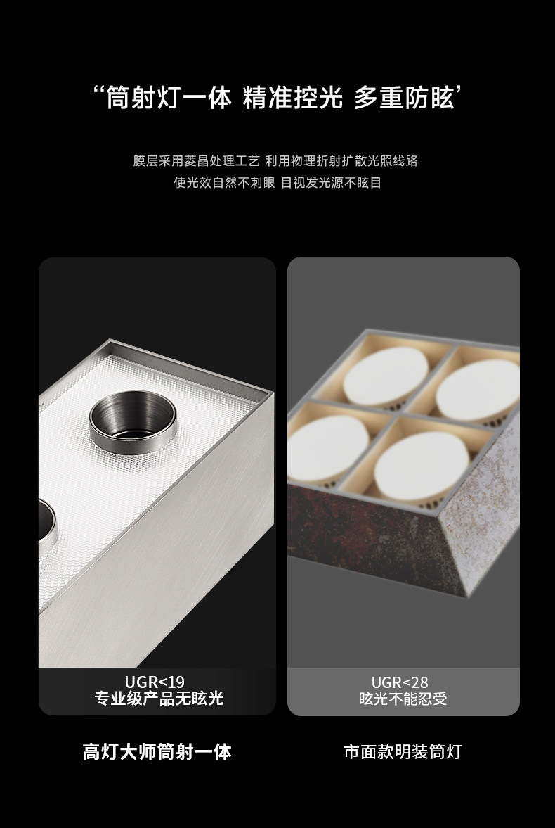 超薄明装斗胆灯包豪斯三头不锈钢色筒射一体吸顶灯客厅全光谱防眩