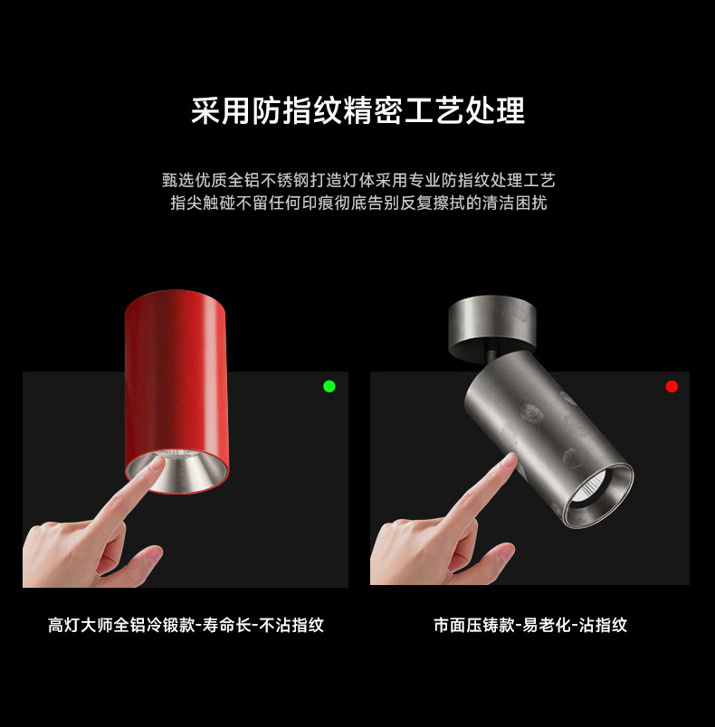 包豪斯明装射灯红色不锈钢孟菲斯客厅多巴胺卧室工业深防眩无主灯