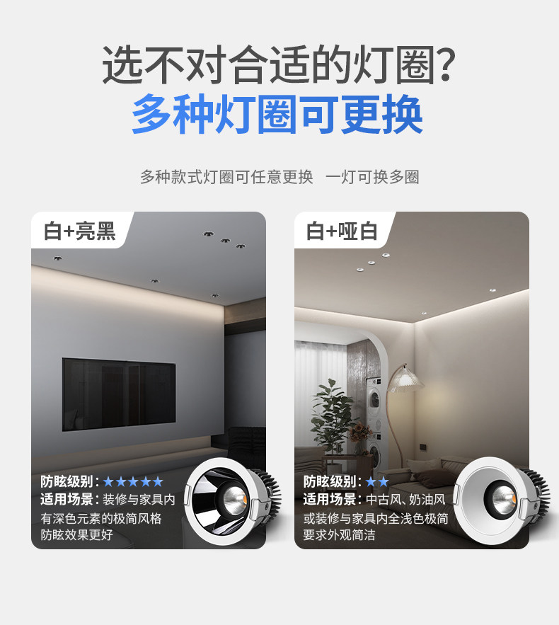 嵌入式防眩射灯80开孔85mm网红小山丘洗墙灯氛围家用客厅全光谱