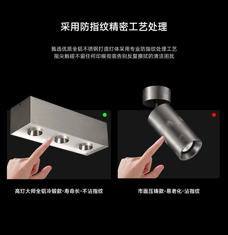 超薄明装斗胆灯包豪斯三头不锈钢色筒射一体吸顶灯客厅全光谱防眩