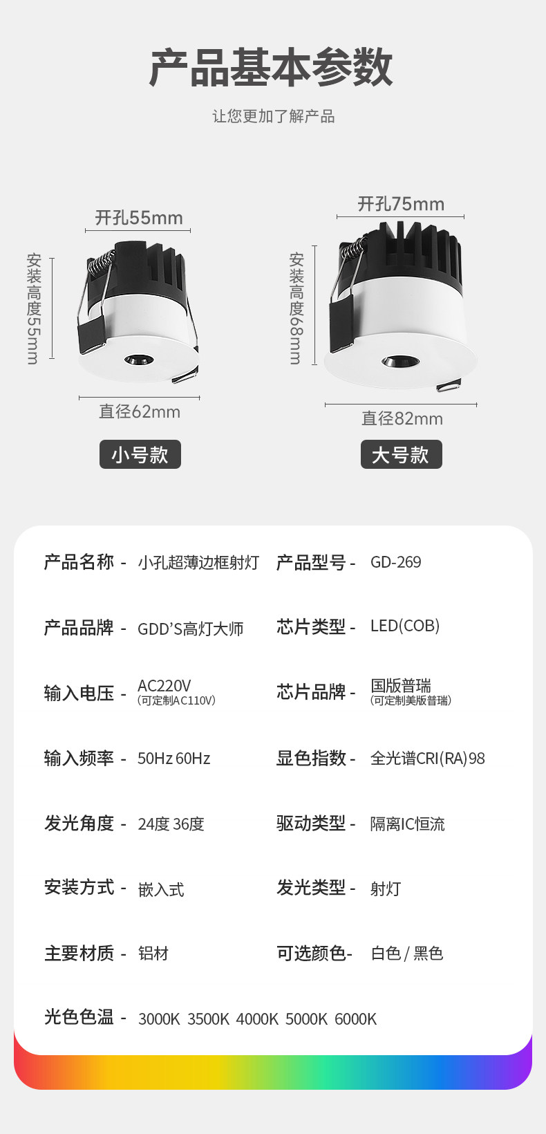 超薄小孔射灯微孔嵌入式防眩0.08cm隐形交叉出光小光束角无主灯