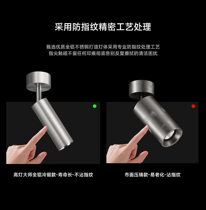 明装射灯不锈钢银色包豪斯吸顶灯嵌入式护眼客厅全光谱天花无主灯