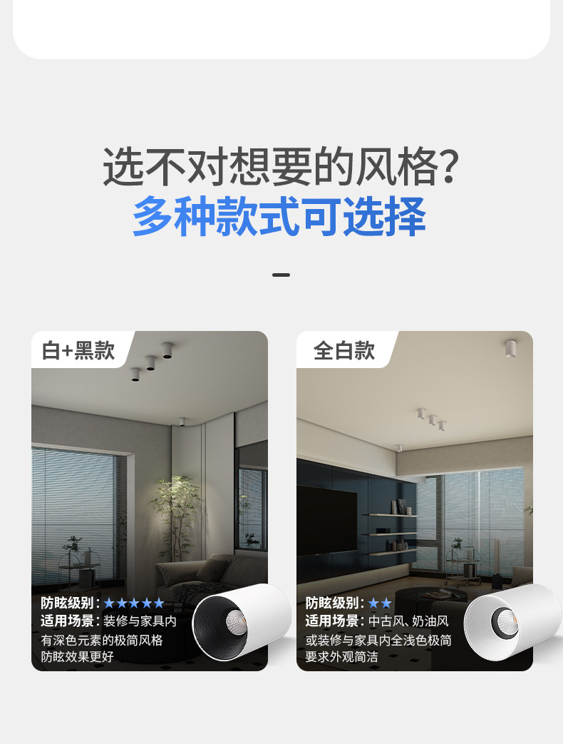 GDDS明装射灯筒灯led防眩免开孔吸顶灯圆形极简无主灯客厅卧室