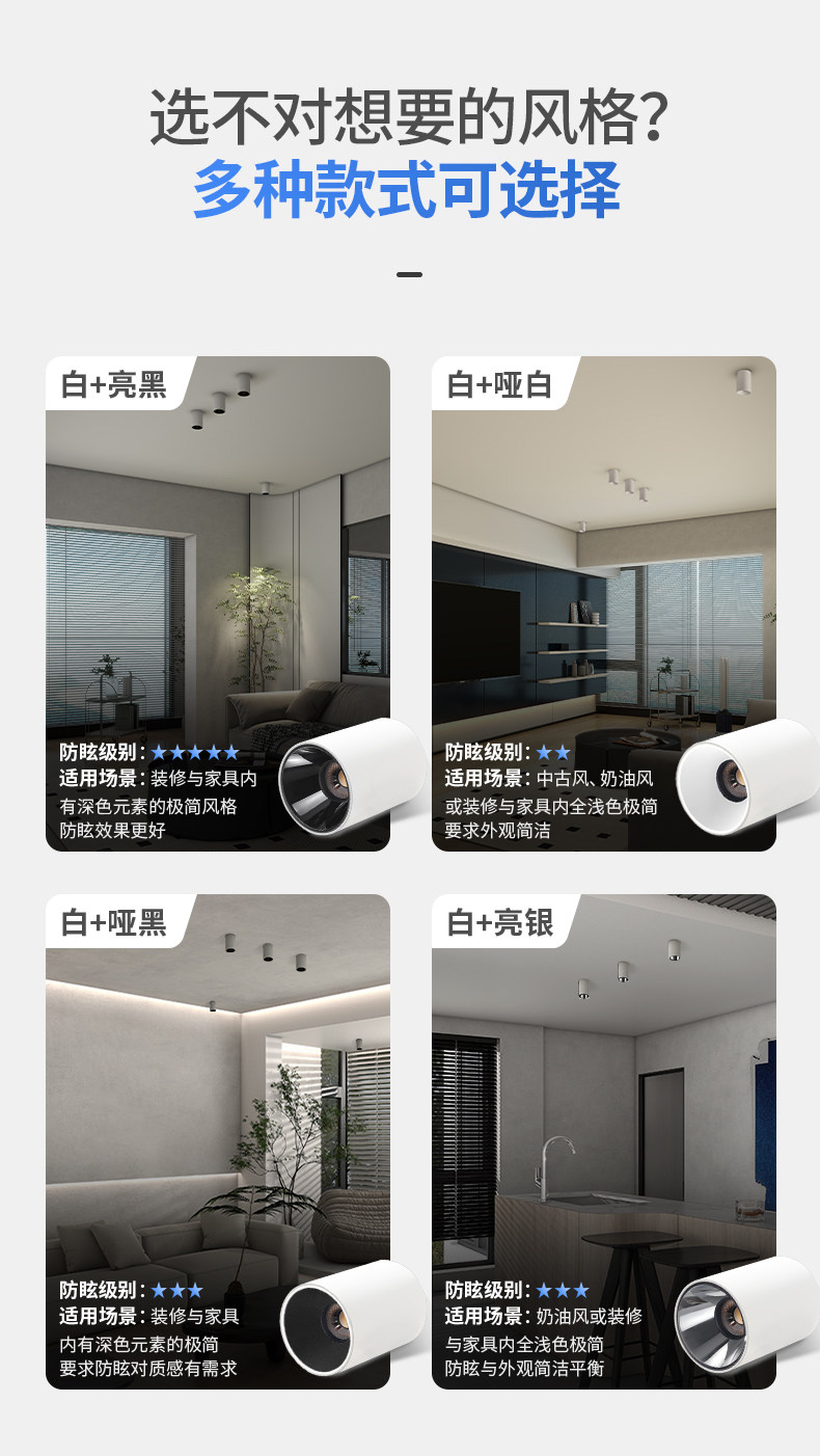 圆形见光不见灯明装深藏防眩射灯具吸顶式家用客厅阳台卧室无主灯