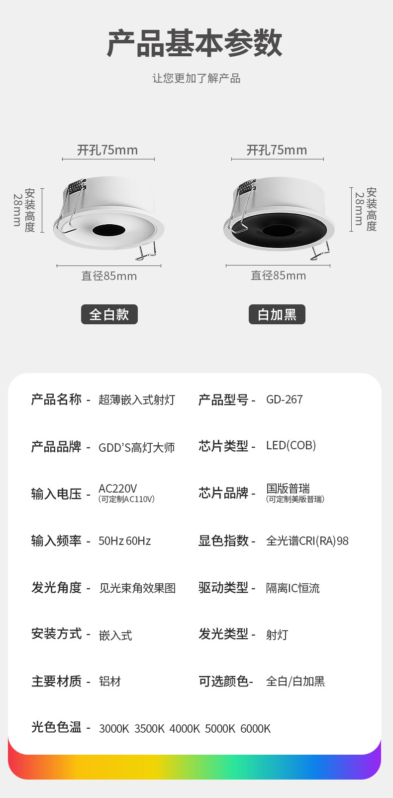超薄射灯嵌入式led牛眼灯超矮款护眼暗装天花灯防眩客厅无主柜子