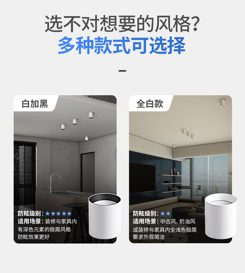 防水明装筒灯浴室阳台厨房卫生间防潮防雾吸顶灯防眩led无主灯