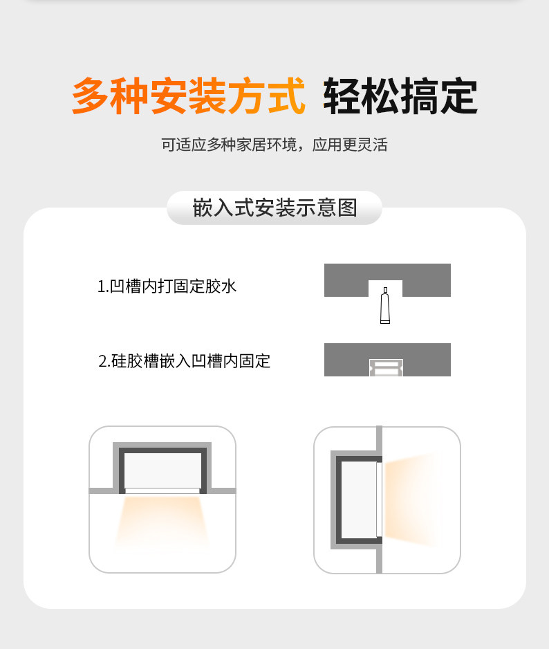 led硅胶灯带低压24V可弯曲造型明装式线形灯线条灯柔性灯槽线性灯