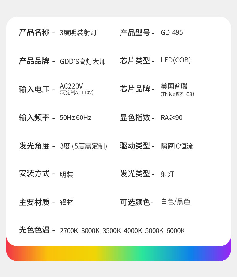 明装小光束角3度吸顶聚光灯射灯led艺术氛围灯博物馆茶室可调角度