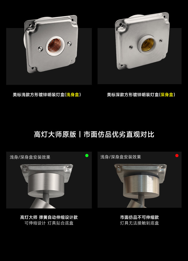 包豪斯E27螺口射灯明装镀锌管不锈钢银色客厅天花工业风美标底盒