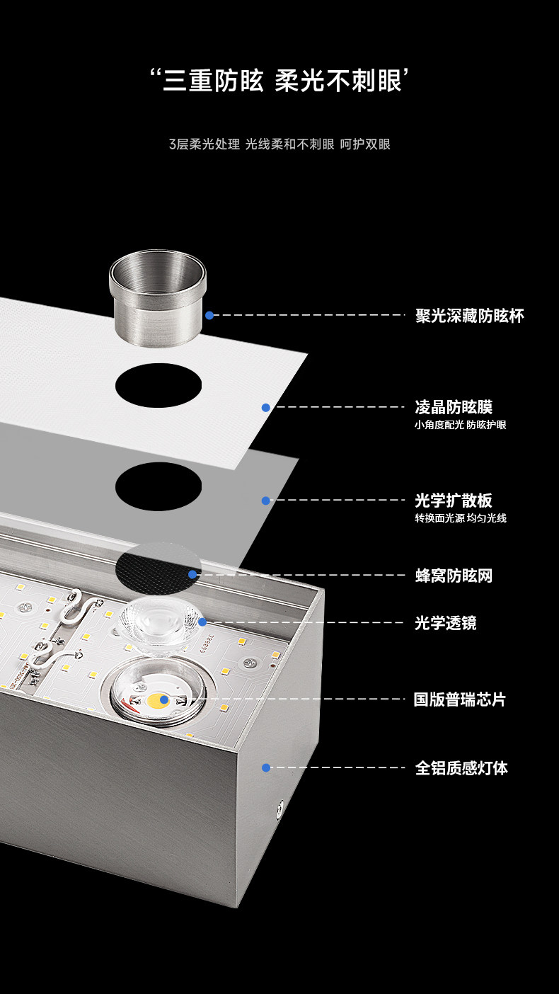 明装斗胆灯包豪斯吸顶灯六头不锈钢色筒射一体客厅主灯全光谱防眩
