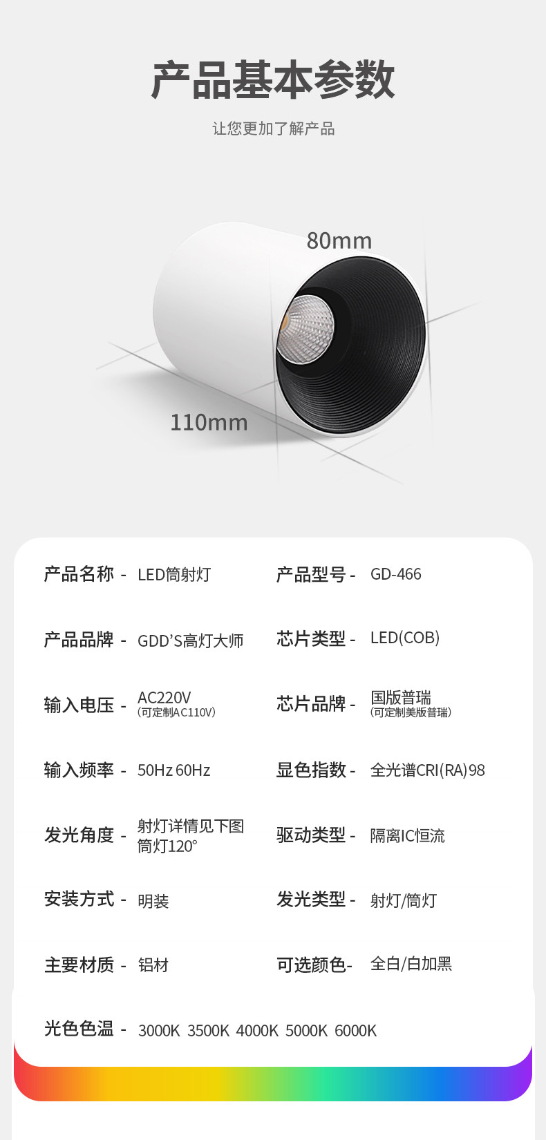 GDDS明装射灯筒灯led防眩免开孔吸顶灯圆形极简无主灯客厅卧室